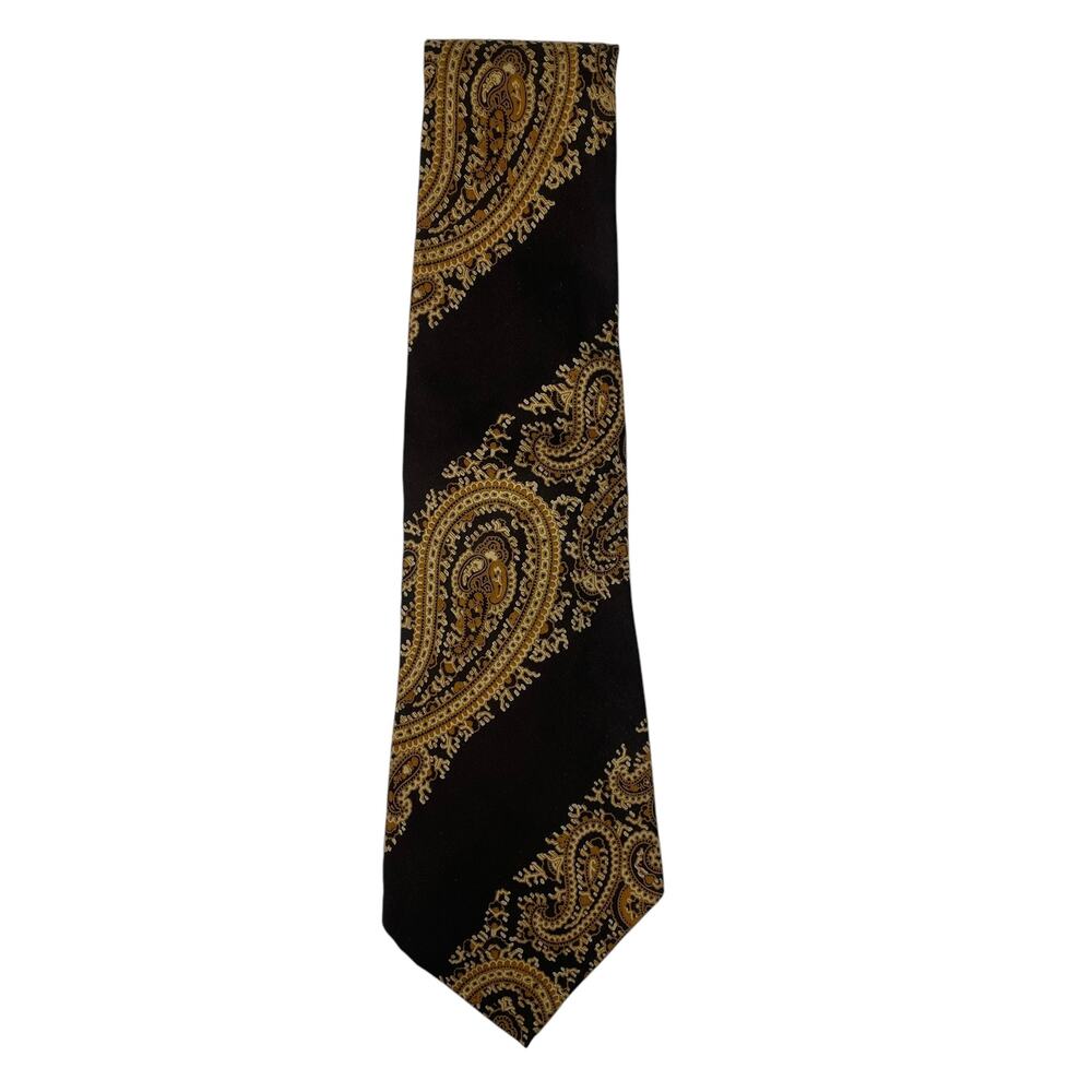 Vintage St. Michael 100% Silk Men's Necktie-Black/Gold Paisley Print